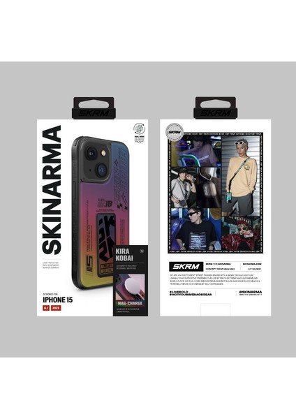 iPhone 15 Uyumlu Kılıf Skinarma Holografik Standlı Deri Görünümlü Kira Kobai Kapak Colorful