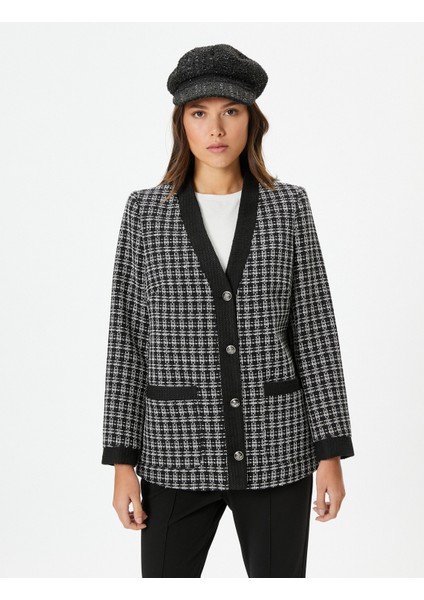 Tüvit Ceket Cepli V Yaka Düğmeli modelleri