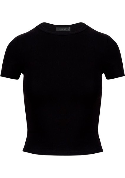 Bisiklet Yaka Basic Crop T-Shirt - Siyah