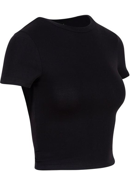 Bisiklet Yaka Basic Crop T-Shirt - Siyah