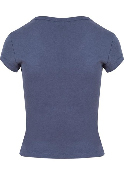 V Yaka Crop T-Shirt - Mavi fiyatları
