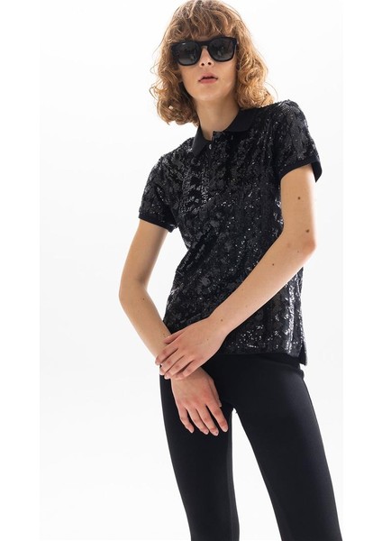 Polo Yaka Pullu T-Shirt - Siyah