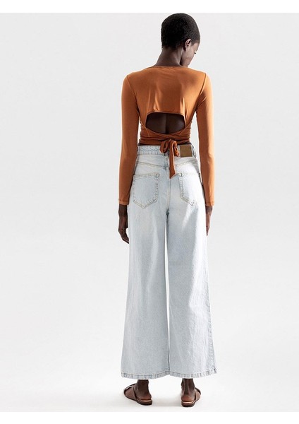 Paçaları Yırtmaçlı Yüksek Bel Wide Leg Jean - Mavi modelleri
