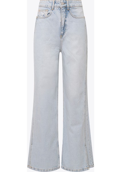 Paçaları Yırtmaçlı Yüksek Bel Wide Leg Jean - Mavi fırsatları