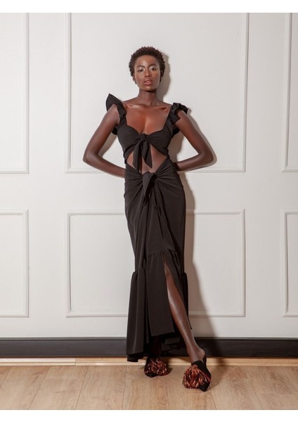 2 Parça Önden Bağlamalı Ikonik Elbise - Siyah