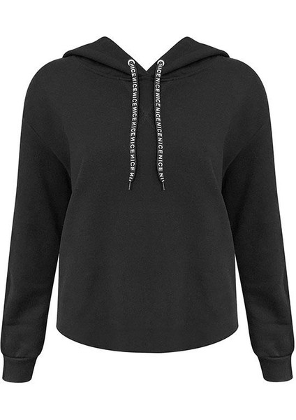 Bağcıklı Kapüşonlu Sweatshirt - Siyah