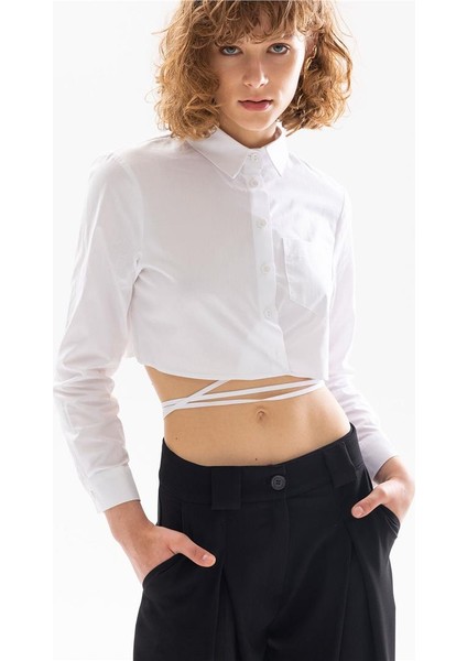 Kuşak Bağlamalı Koton Gömlek - Beyaz