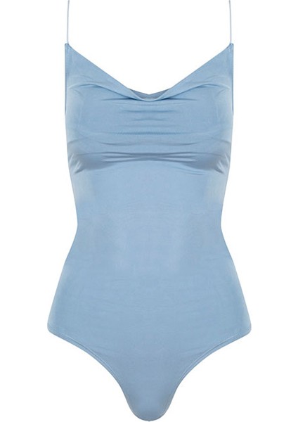 Ip Askılı Degaje Yaka Bodysuit - Mavi modelleri