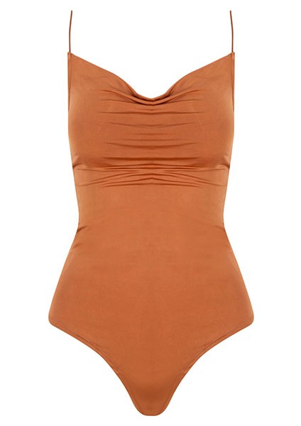 Ip Askılı Degaje Yaka Bodysuit - Taba fırsatları