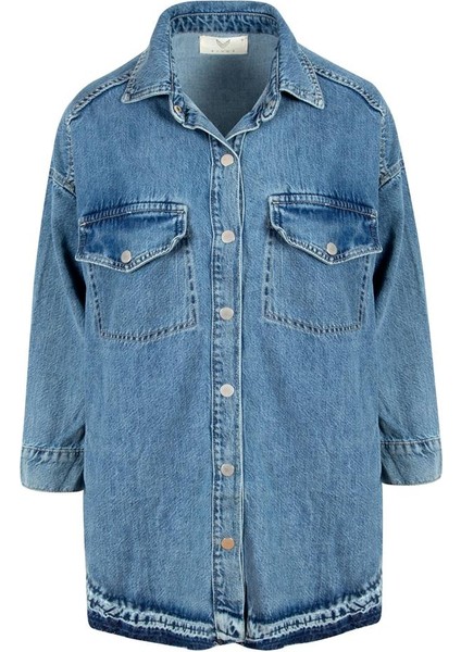 Oversize Truvakar Kol Denim Gömlek - Indigo