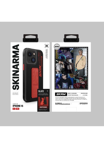 iPhone 15 Uyumlu Kılıf Skinarma Standlı Deri Görünümlü Slate Kapak Turuncu modelleri