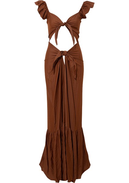 2 Parça Önden Bağlamalı Ikonik Elbise - Kahve