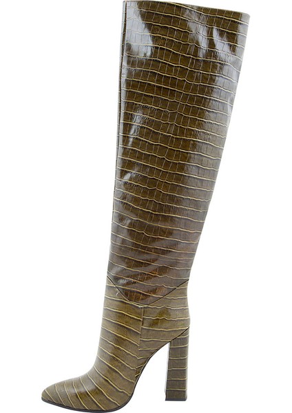 Yeşil Deri Kroko Topuklu Çizme - Yeşil fiyatları