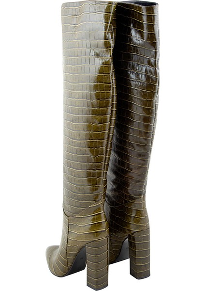 Yeşil Deri Kroko Topuklu Çizme - Yeşil fırsatları