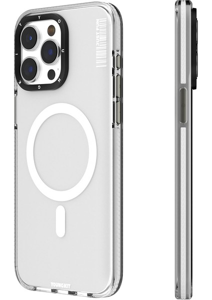 iPhone 15 Pro Uyumlu Kılıf Magsafe Şarj Özellikli Youngkit Crystal Color Serisi Kapak Beyaz