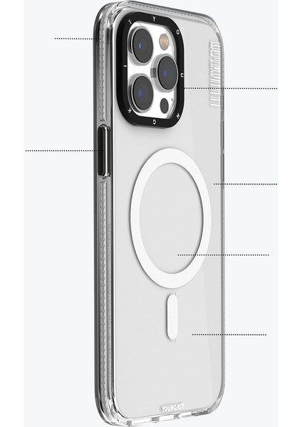 iPhone 15 Pro Uyumlu Kılıf Magsafe Şarj Özellikli Youngkit Crystal Color Serisi Kapak Beyaz