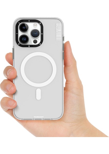 iPhone 15 Pro Uyumlu Kılıf Magsafe Şarj Özellikli Youngkit Crystal Color Serisi Kapak Beyaz