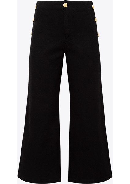 Yanları Süs Düğme Detaylı Flare Denim Pantolon - Siyah fiyatları