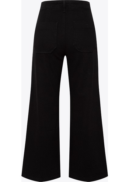 Yanları Süs Düğme Detaylı Flare Denim Pantolon - Siyah modelleri