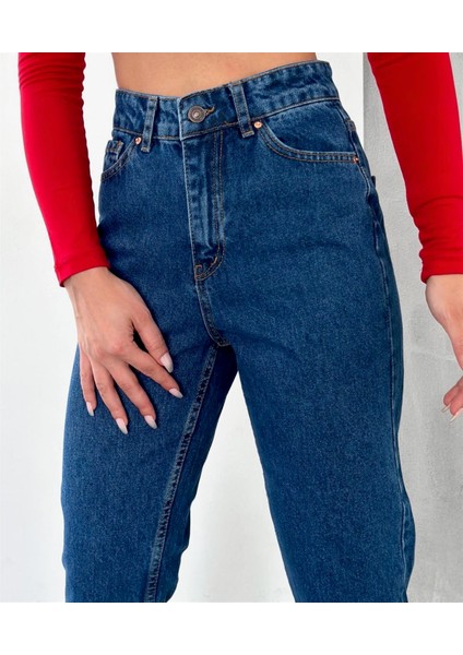 Kadın Düz Mom Kot Pantolon Koyu Mavi fiyatları