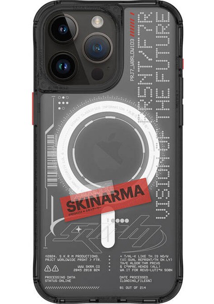 iPhone 15 Pro Uyumlu Kılıf Skinarma Magsafe Şarj Özellikli Yazı Desenli Airbagli Orion Kapak Siyah