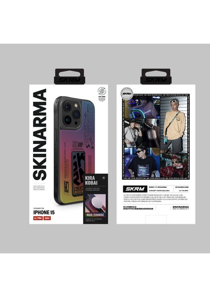 iPhone 15 Pro Uyumlu Kılıf Skinarma Holografik Standlı Deri Görünümlü Kira Kobai Kapak Colorful