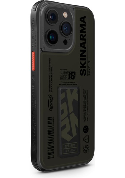 iPhone 15 Pro Max Uyumlu Kılıf Skinarma Desenli Airbag Tasarımlı Standlı Spunk Kapak Koyu Yeşil