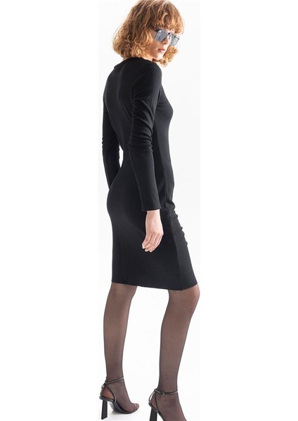 Drape Detaylı Yandan Fermuarlı Elbise - Siyah fiyatları