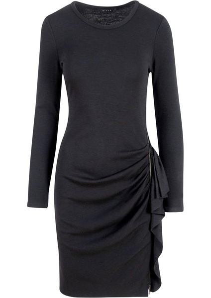 Drape Detaylı Yandan Fermuarlı Elbise - Siyah fırsatları