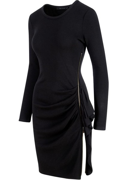 Drape Detaylı Yandan Fermuarlı Elbise - Siyah indirimleri