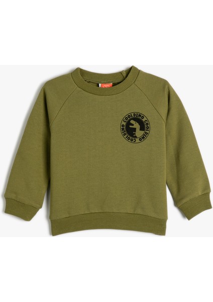 Dinozorlu Sweatshirt Lisanslı Bisiklet Yaka Uzun Kollu Şardonlu Pamuklu