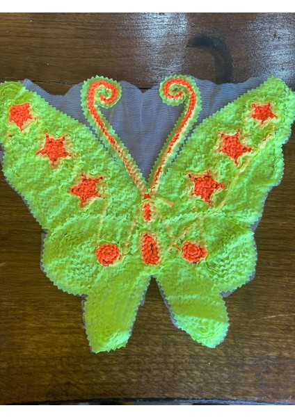 26X27 cm Fosfor Renk Tül Üzeri Dokuma Kelebek Aplike Arma Yama