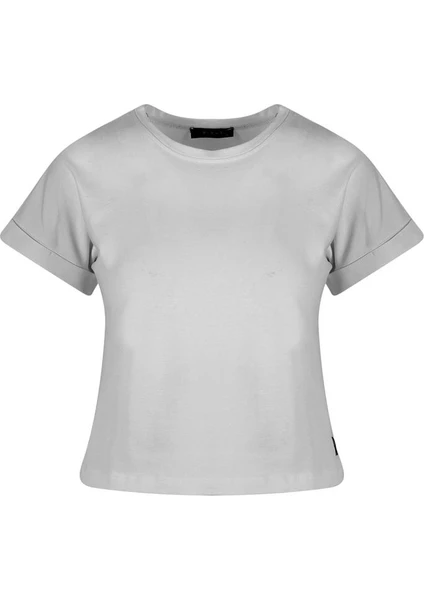 Bisiklet Yaka Basic T-Shirt - Açık Gri Melanj