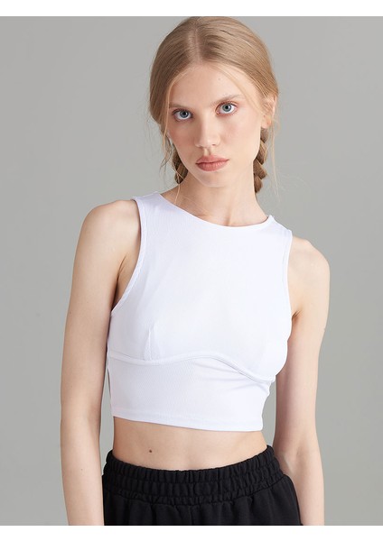 Detaylı Kaşkorse Crop Atlet - Beyaz