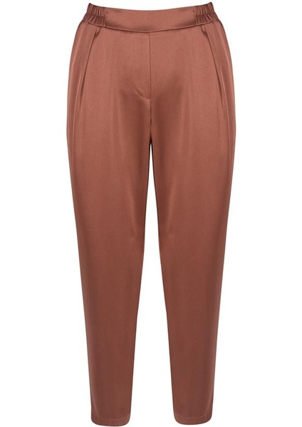 Önü Korsajlı Arkası Lastikli Saten Pantolon - Bakır fırsatları