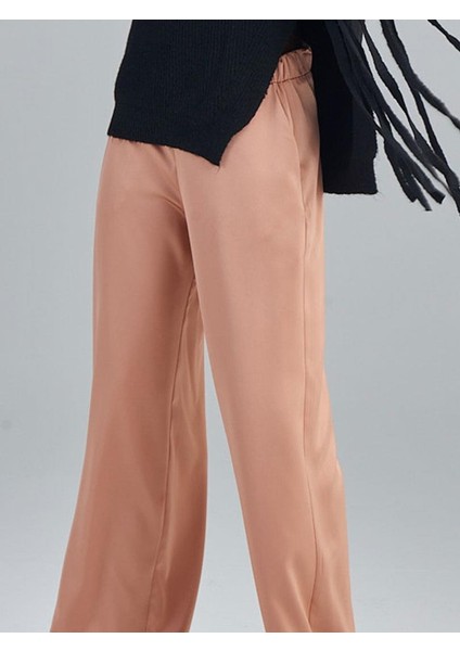 Beli Lastikli Bol Paça Saten Pantolon - Camel