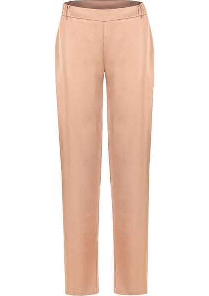Beli Lastikli Bol Paça Saten Pantolon - Camel