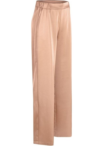 Beli Lastikli Bol Paça Saten Pantolon - Camel