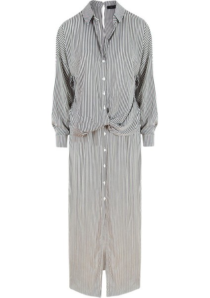 Önü Düğmeli Içi Astarlı Ikonik Viskon Gömlek Elbise - Çizgili fiyatları