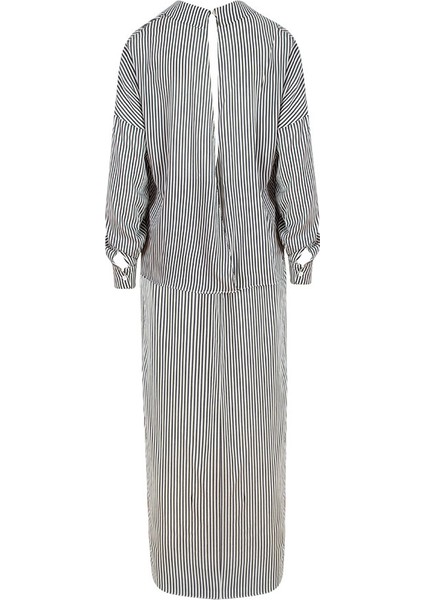 Önü Düğmeli Içi Astarlı Ikonik Viskon Gömlek Elbise - Çizgili modelleri