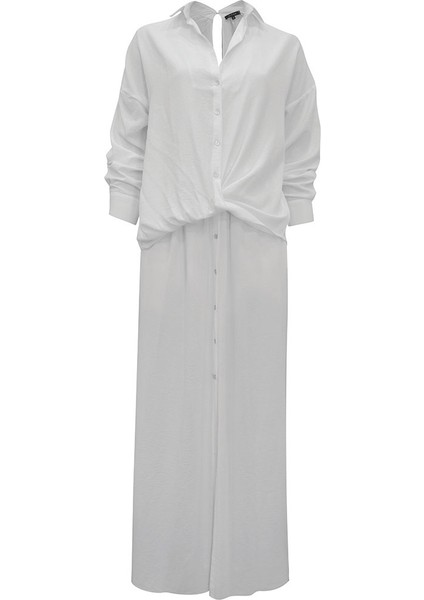 Önü Düğmeli Içi Astarlı Ikonik Viskon Gömlek Elbise - Beyaz modelleri