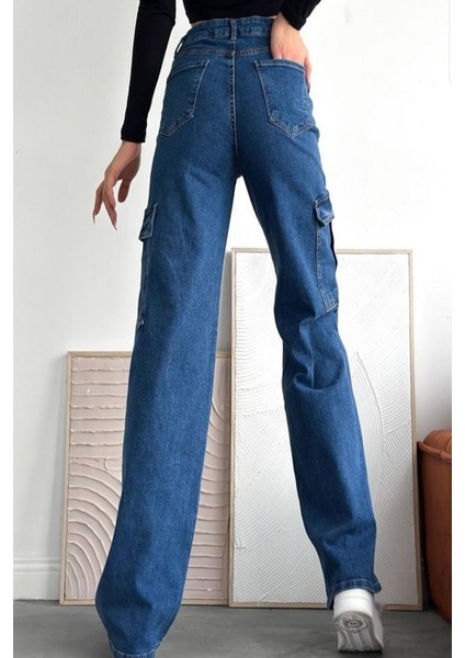 Kadın Kargo Cep Pantolon Mavi modelleri