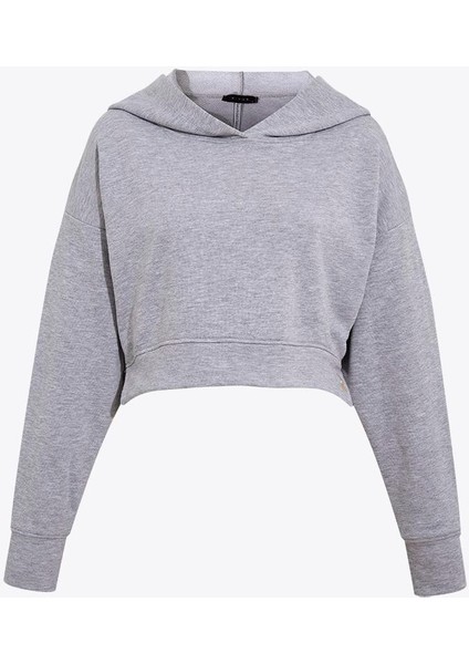 Kapüşonlu Kısa Sweatshirt - Gri