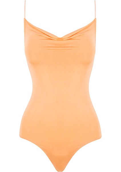 Ip Askılı Degaje Yaka Bodysuit - Turuncu