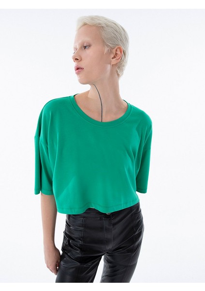 Oversize Crop T-Shirt - Yeşil