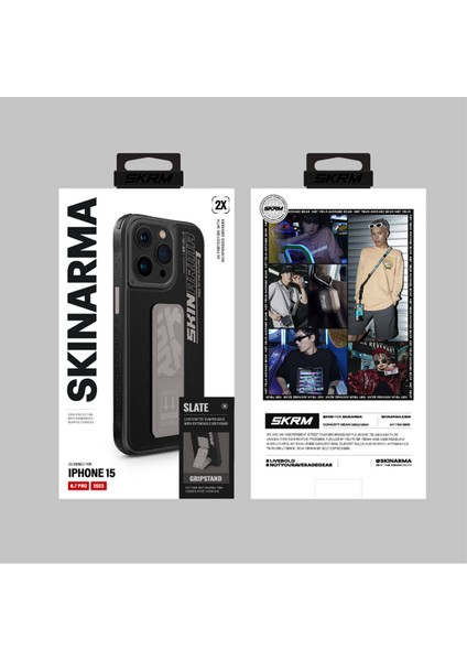 iPhone 15 Pro Max Uyumlu Kılıf Skinarma Standlı Deri Görünümlü Slate Kapak Gri modelleri