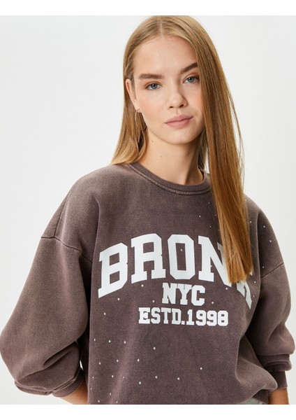 Kolej Sweatshirt Soluk Efektli Şardonlu Bisiklet Yaka Pamuklu