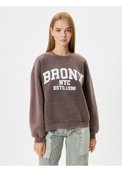 Kolej Sweatshirt Soluk Efektli Şardonlu Bisiklet Yaka Pamuklu modelleri