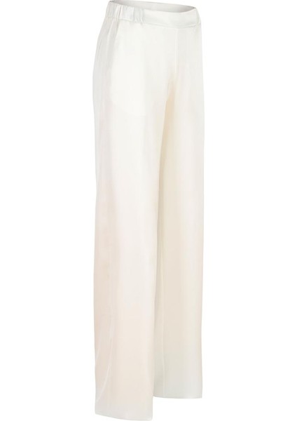 Beli Lastikli Bol Paça Saten Pantolon - Ekru modelleri