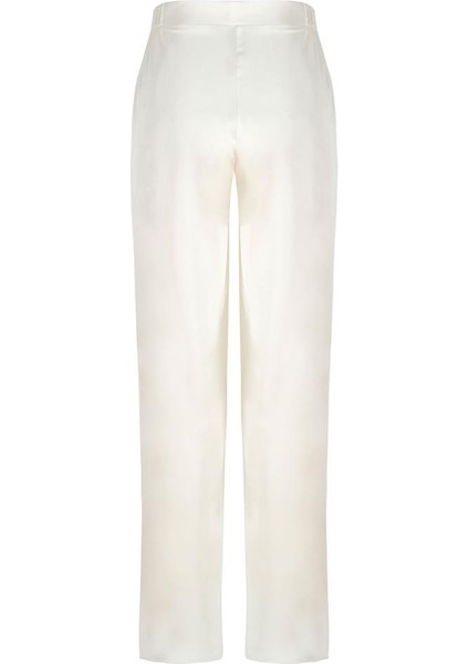 Beli Lastikli Bol Paça Saten Pantolon - Ekru fırsatları